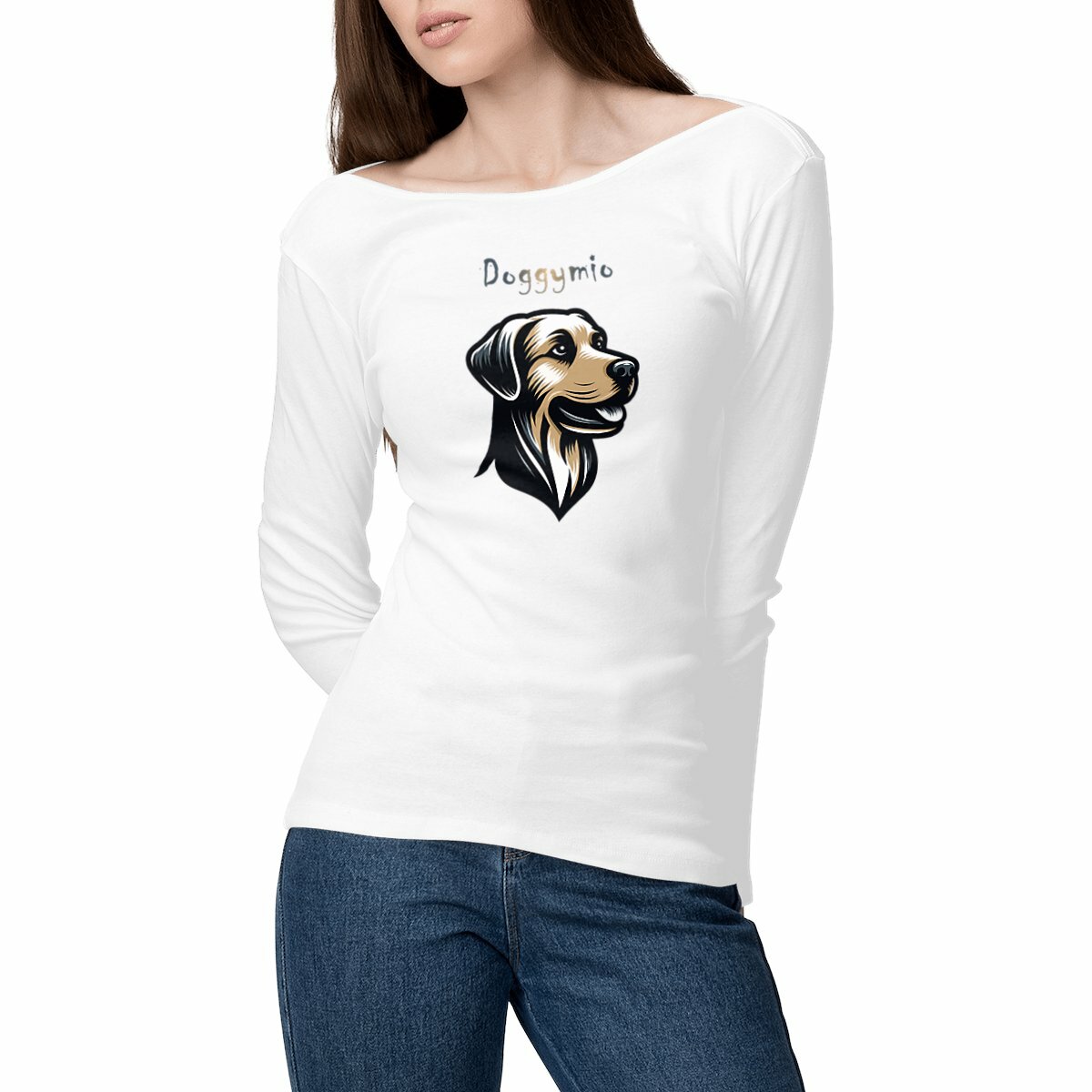 T-shirt manches longues chien Doggymio femme léger en coton bio